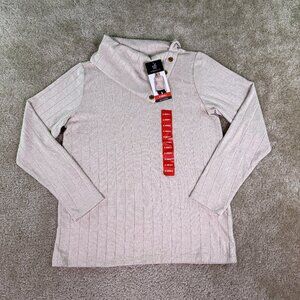 Rafaella Women's Ribbed Cowl Neck Top Wheat with Gold Button Size XS NWT E996